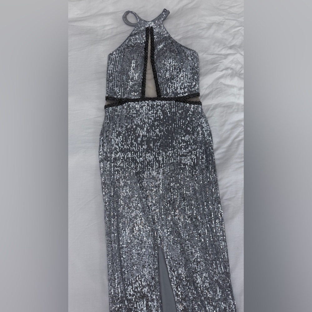 Stunning Silver Sequin Halter Gown